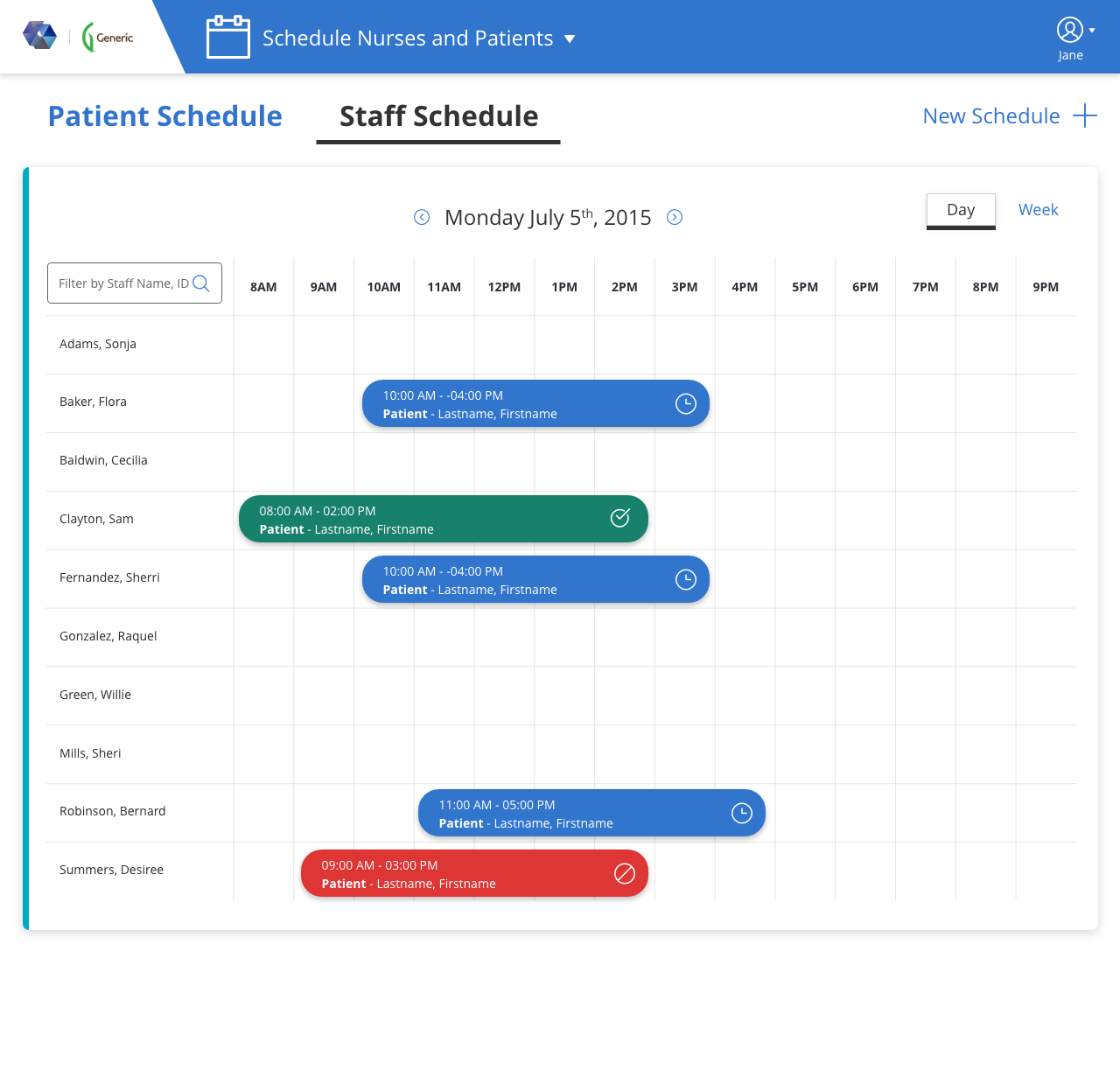 San Agency Center - Staff Schedule - Day