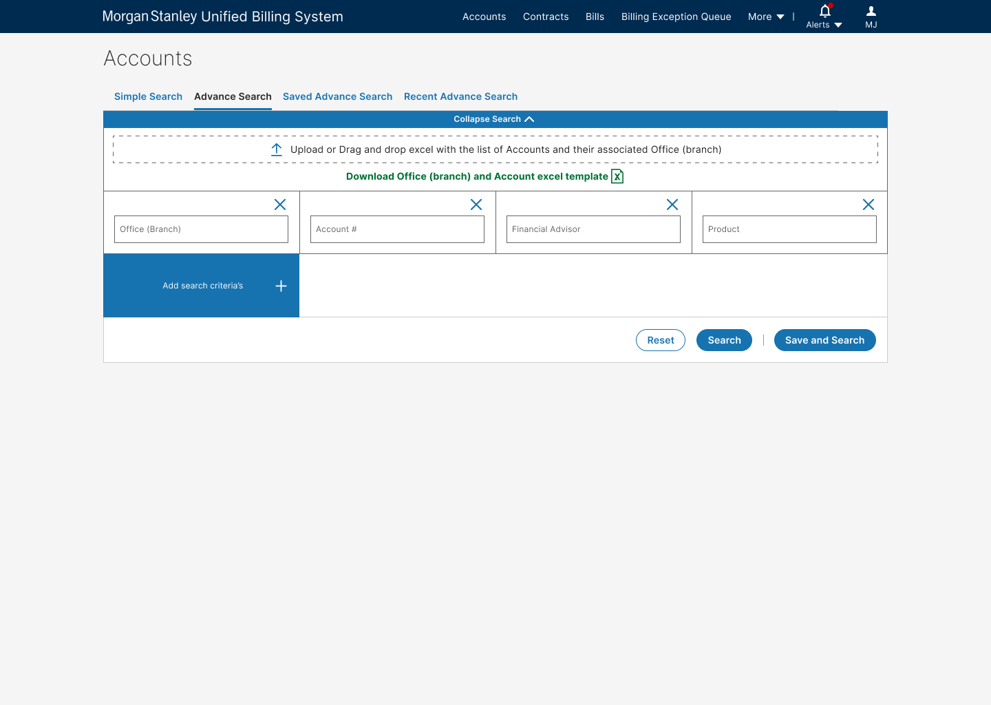 Unified Billing System Accounts Simple Search