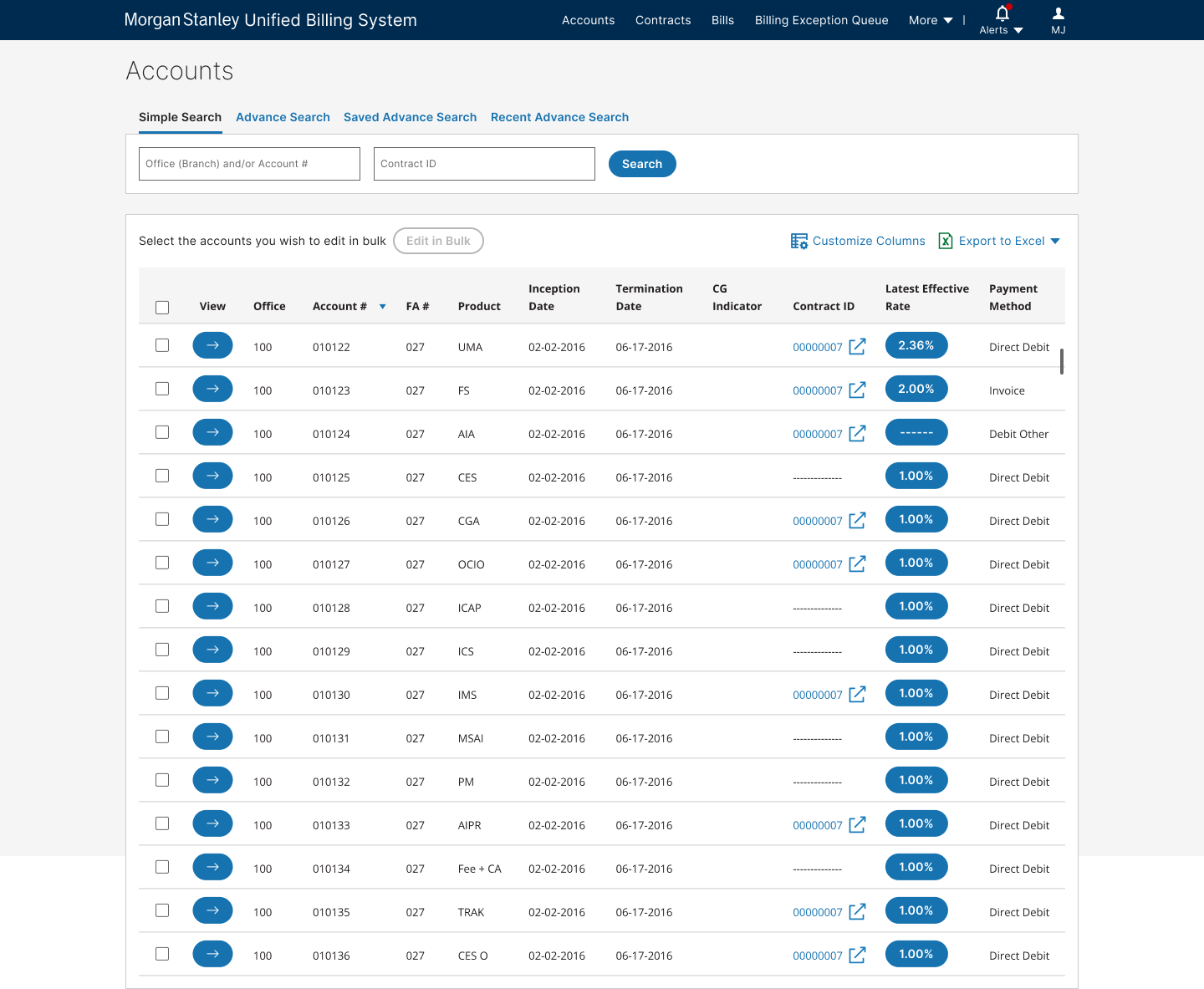 Unified Billing System Accounts Simple Search with Results