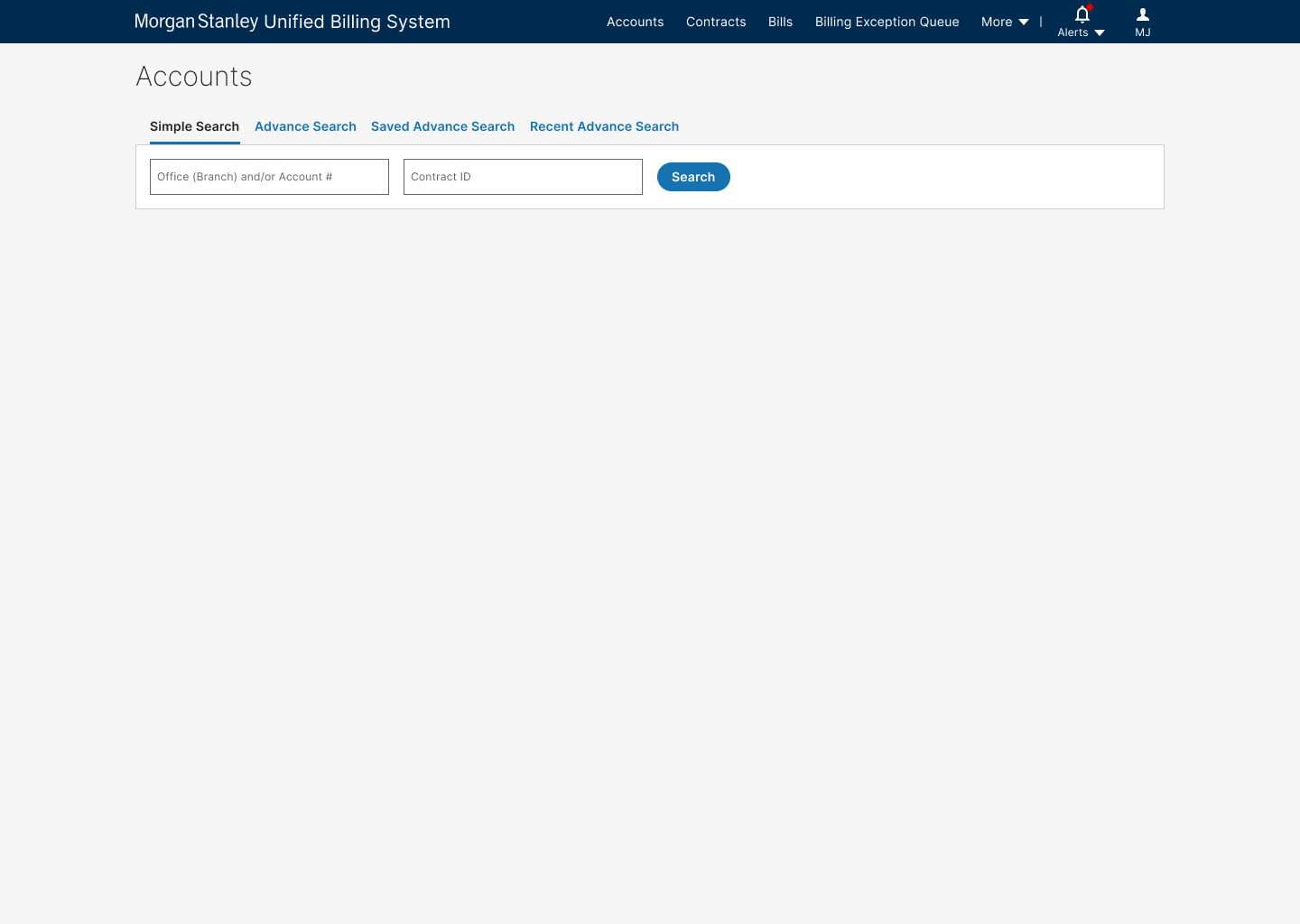 Unified Billing System Accounts Simple Search